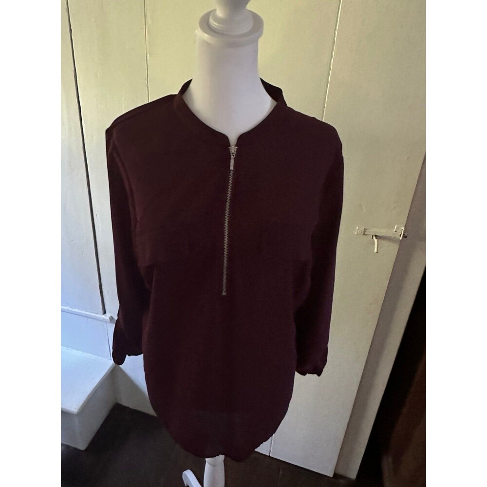 Women's Burgundy Quarter Zip Blouse